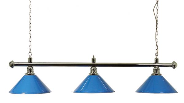 goldfarbene Halterung Billardlampe 3 Schirme blau mit Glas 